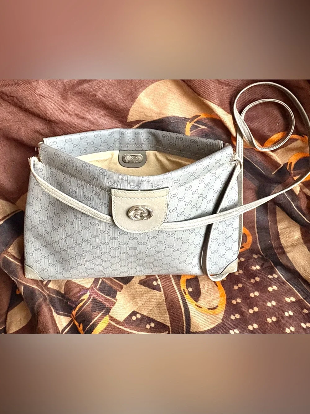 Gucci Rare Light Gray Monogram Crossbody with Silver Hardware